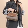 Women's PU leather top handle crossbody bag with multiple pockets, stylish contrasting color matching, and simple shoulder bag