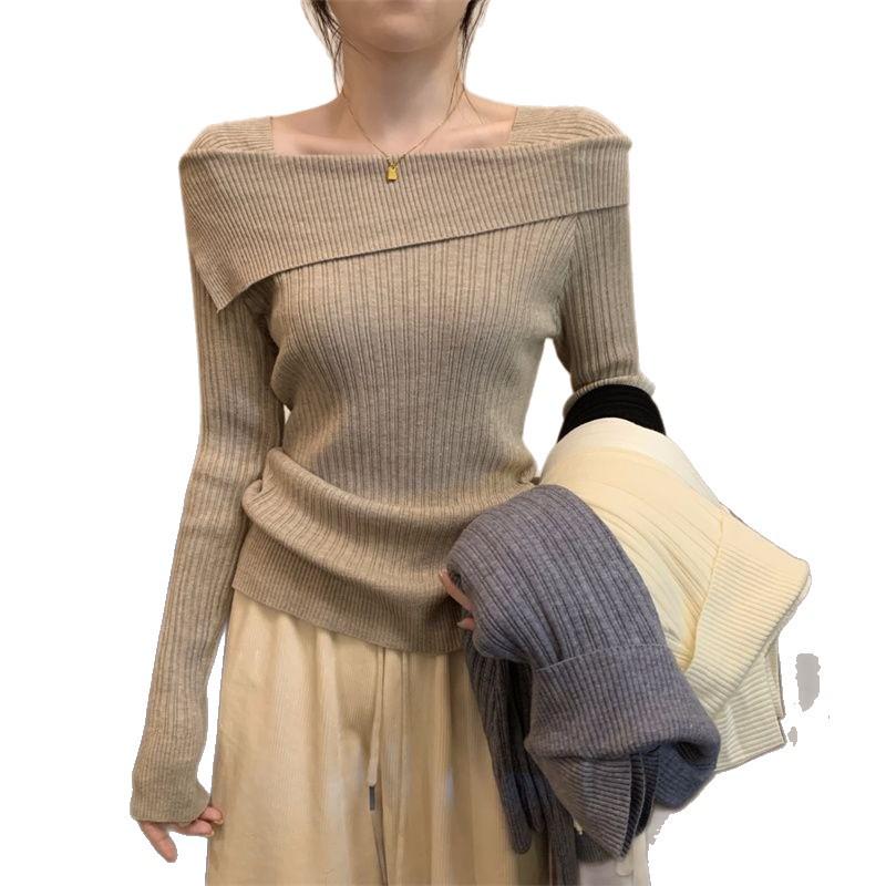 2026 Spring Women's Strapless One-Shoulder Knit Base Layer Top with Long Sleeves, Autumn/Winter.