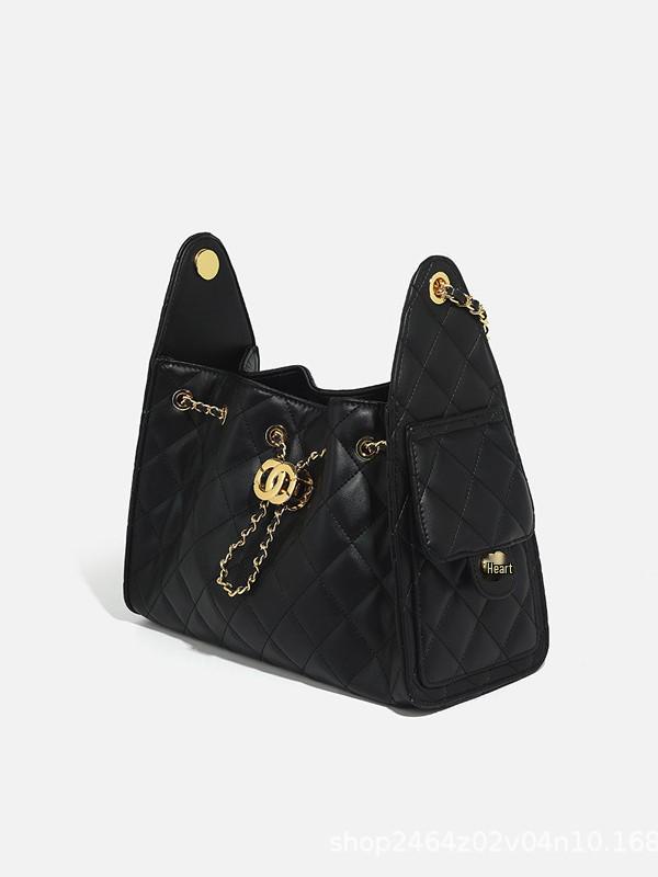 25C Women's Hippie Hobo Fashion Bucket Bag - Chain Crossbody, Drawstring Shoulder & Underarm Design