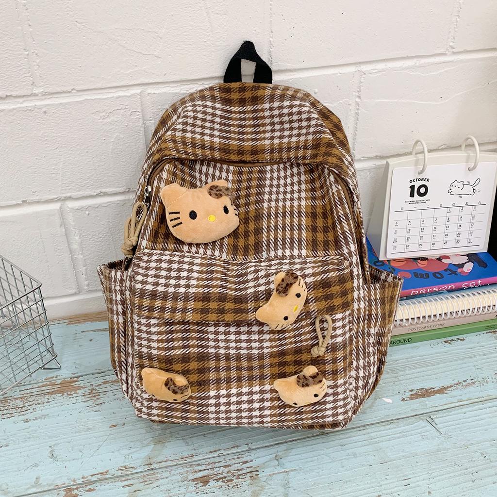 Schultasche Japanischer Stil Herbst und Winter Retro Karomuster Schultasche weiblich, Koreanische Version High-School-Schüler Mittelstufen-Schüler Rucksack