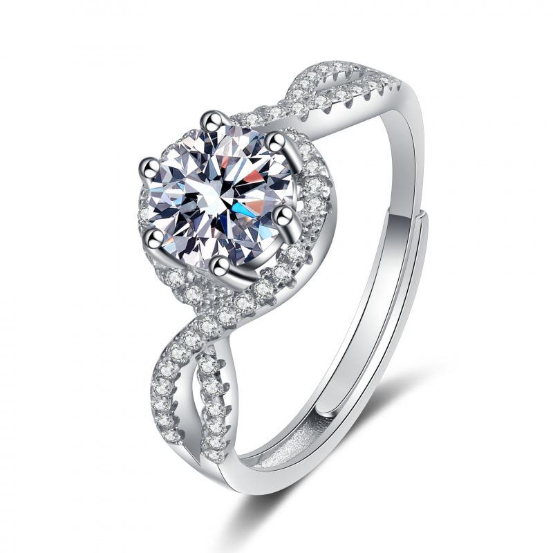 One Carat Six-Prong Moissanite Ring for Women - Internet Celebrity Style Live Broadcast Simulation