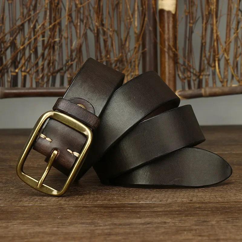 3,8 cm čistá hovězí kůže z pravé kůže pro pánské vysoce kvalitní džíny s mosaznou přezkou, kovbojský opasek, pánská módní návrhářská luxusní