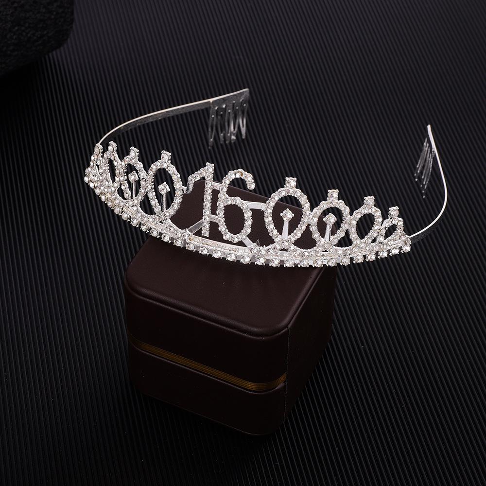 First Birthday Number Crown Water Diamond Headband  Ball Hair Accessory Anti Slip Cake  Decoration Alloy Hair Band