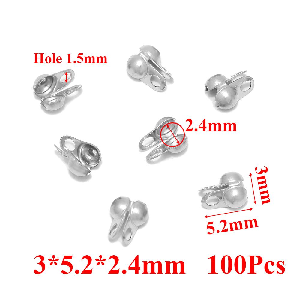 50-100pcs Gold Fitting Stainless Steel Ball Chain Calotte Crimps Beads Connectors End Clasps for DIY Bracelet Necklace Making