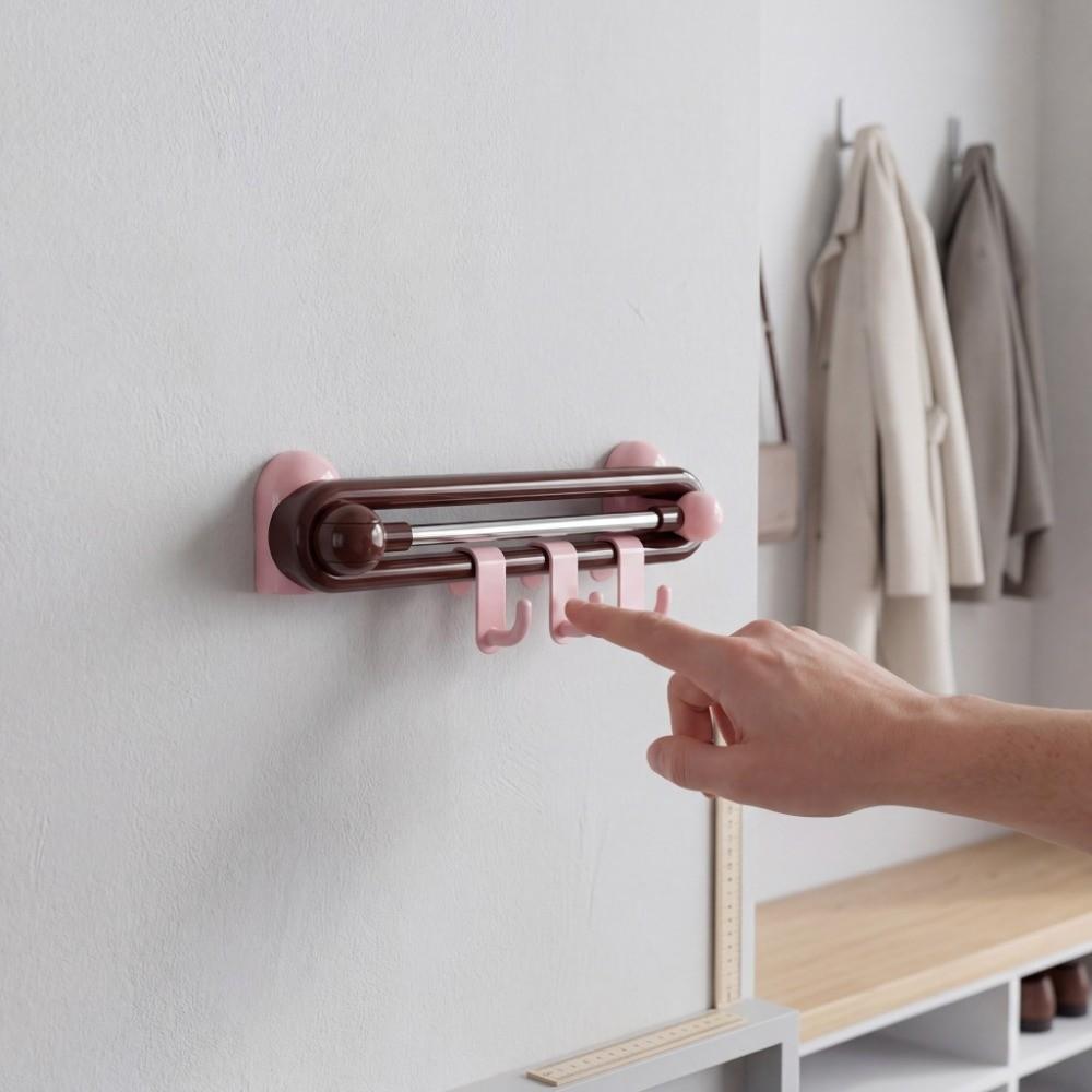 Waterproof Wall Towel Hooks Non Perforated Kitchen Storage Hooks Rotating Sliding Hooks  for Home