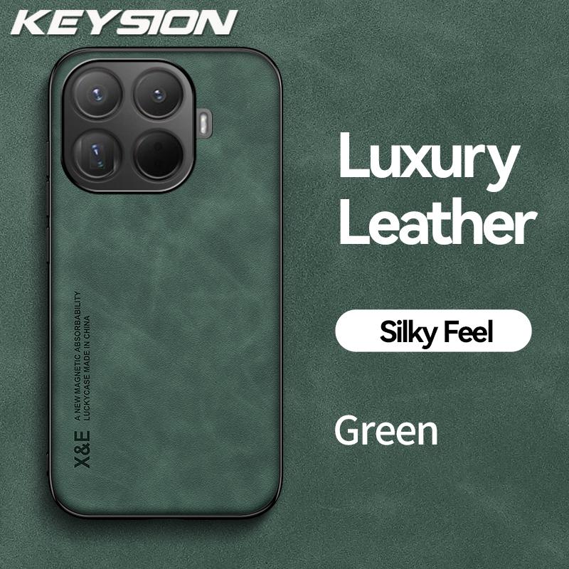 KEYSION Luxury Retro PU Leather Phone Case for Xiaomi 15T Pro Soft Silicone+PC Shockproof Phone Back Cover for Xiaomi 15T 15TPro