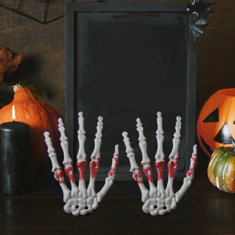 1Pair Halloween Skeleton Hands Plastic Skeleton Human Hand Bone Decoration for Halloween Themed Party Zombied Party