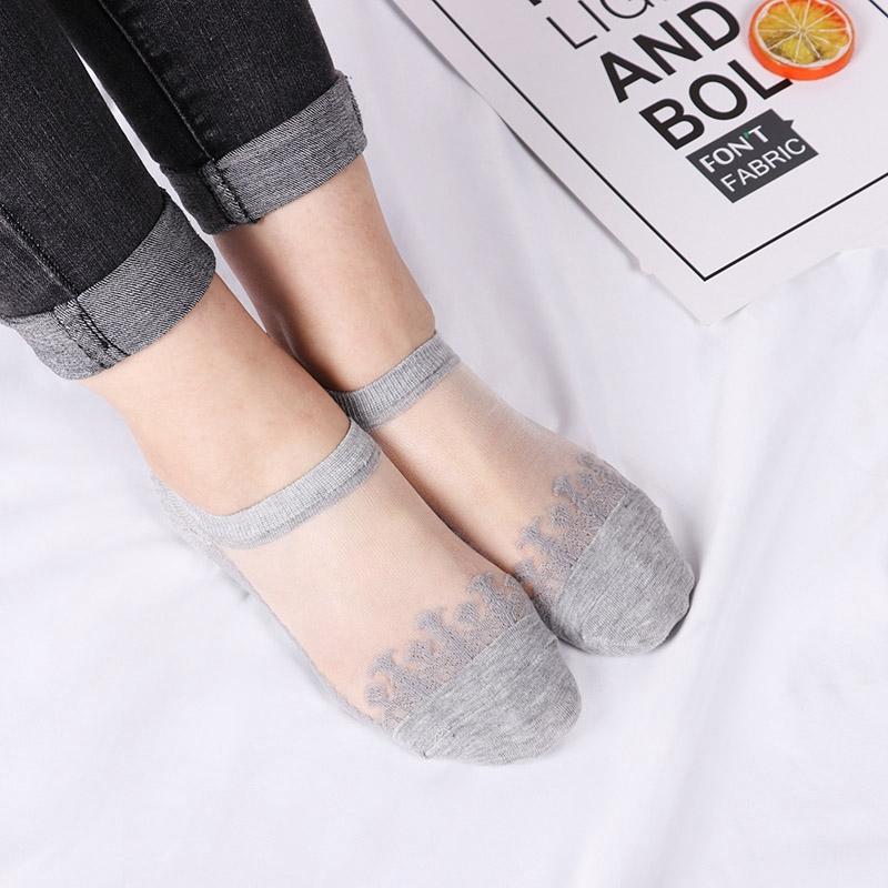 Women Transparent Silk Anckle Socks Lace Short Tube Summer Socks Women's Sheer Socks Silky Lace Ankle Stockings