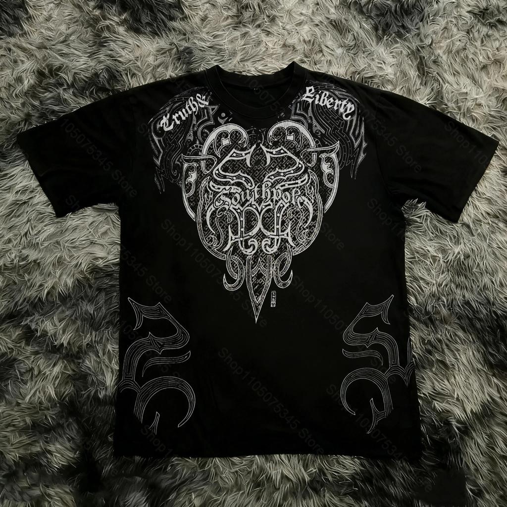 Klassisches Y2K Gothic Stil T-Shirt Druck Oversize T-Shirt High Street Shirts Gothic Rundhals Baumwoll Tops Neues Herren Damen T-Shirt
