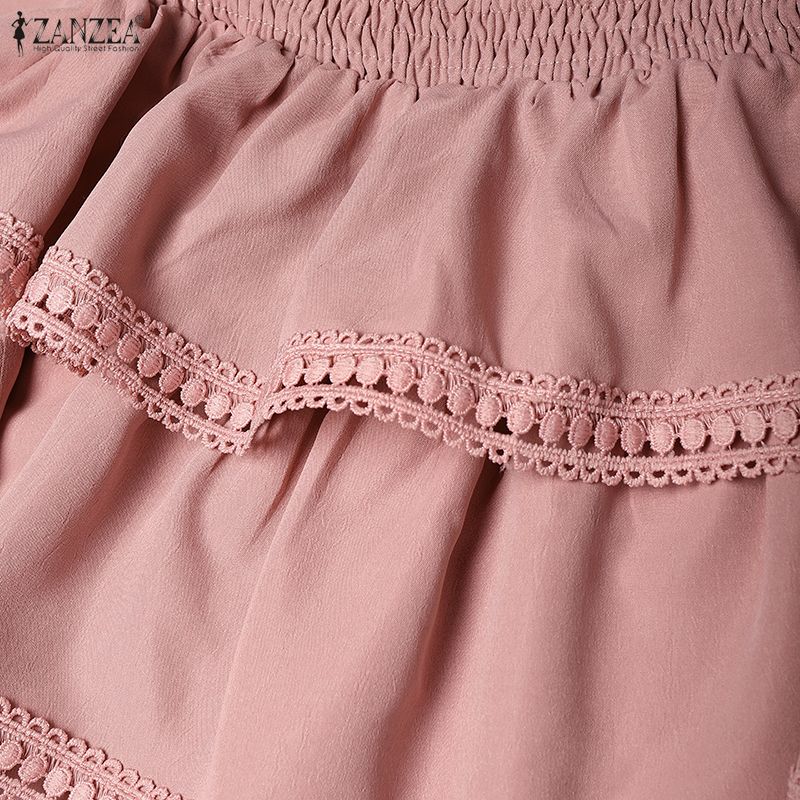 ZANZEA Damen Freizeit Bluse mit eckigem Ausschnitt Sommer Halbarm