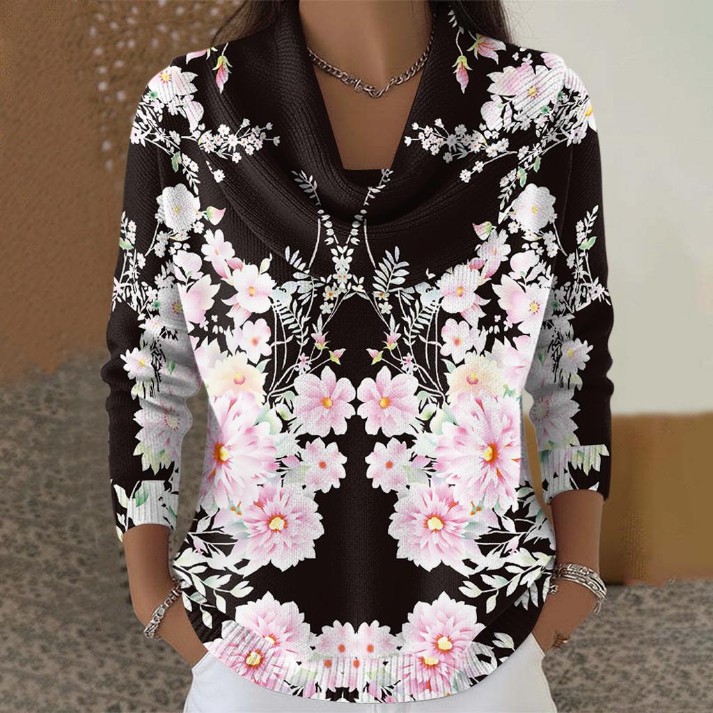 Dámský ležérní a módní svetr s dlouhým rukávem a potiskem, kulatým výstřihem