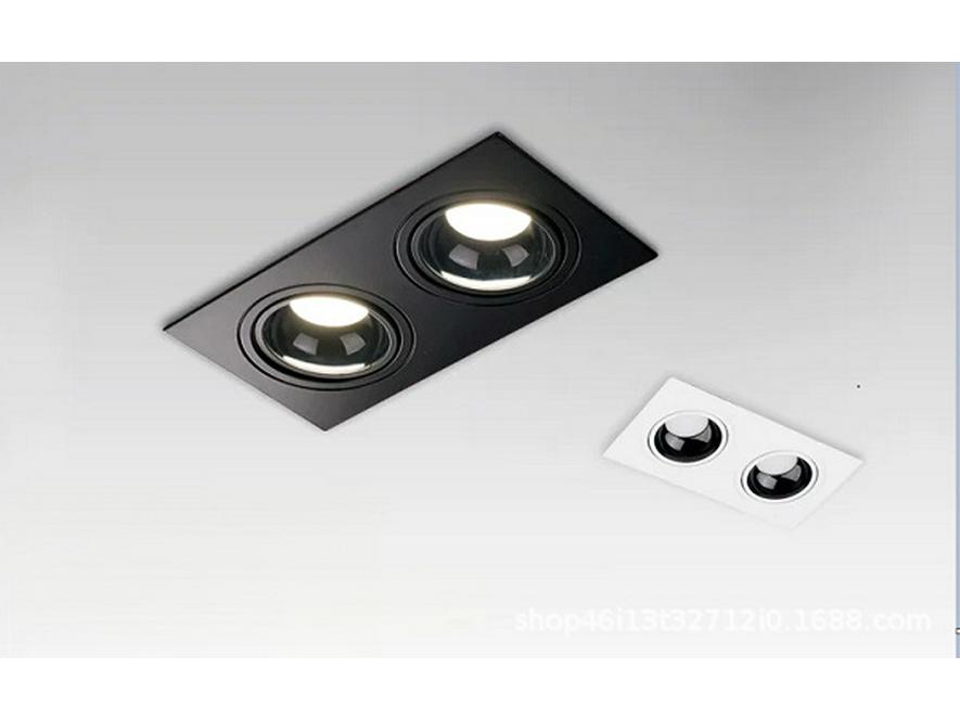 Double-Head Recessed Anti-Glare Square Spotlight with Deep Cup for Living Rooms
