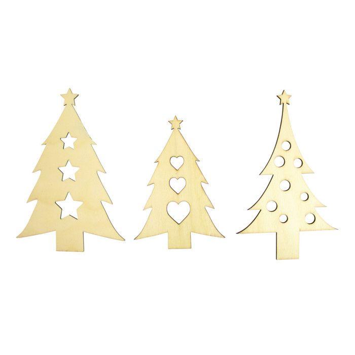 Openwork Wooden Fir Tree Assorted Sizes 3 Pieces