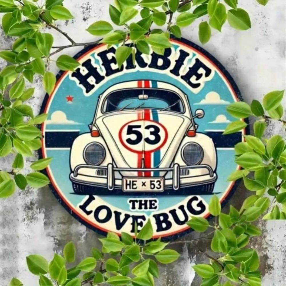 Encantador Letrero Metálico Vintage de Herbie el Escarabajo Arte de Pared Plano Retro para Decoración de Garaje Bar Cafetería