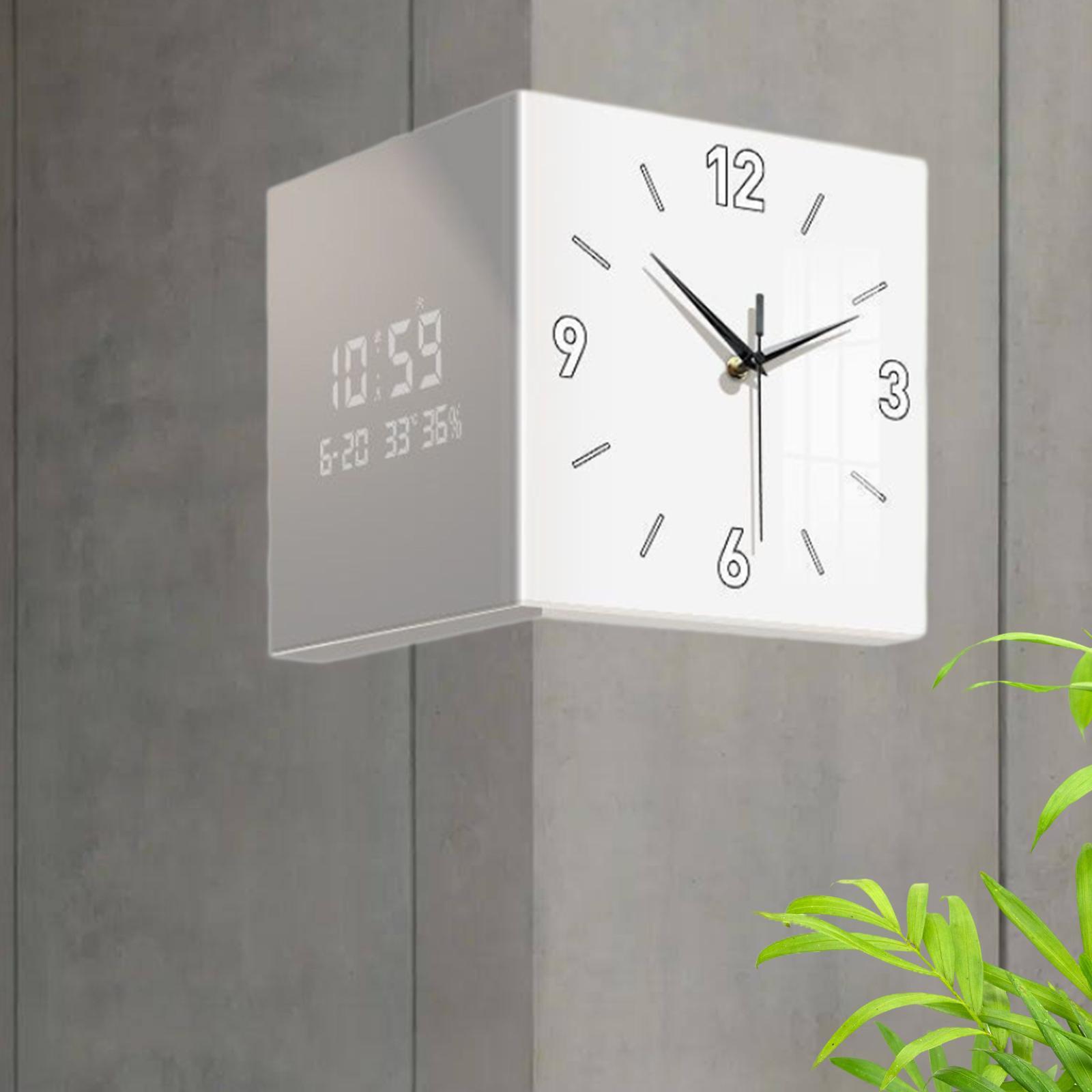 

Corner Clock Double Sided Wall Clock Art Silent Square Electronic Clock for белый