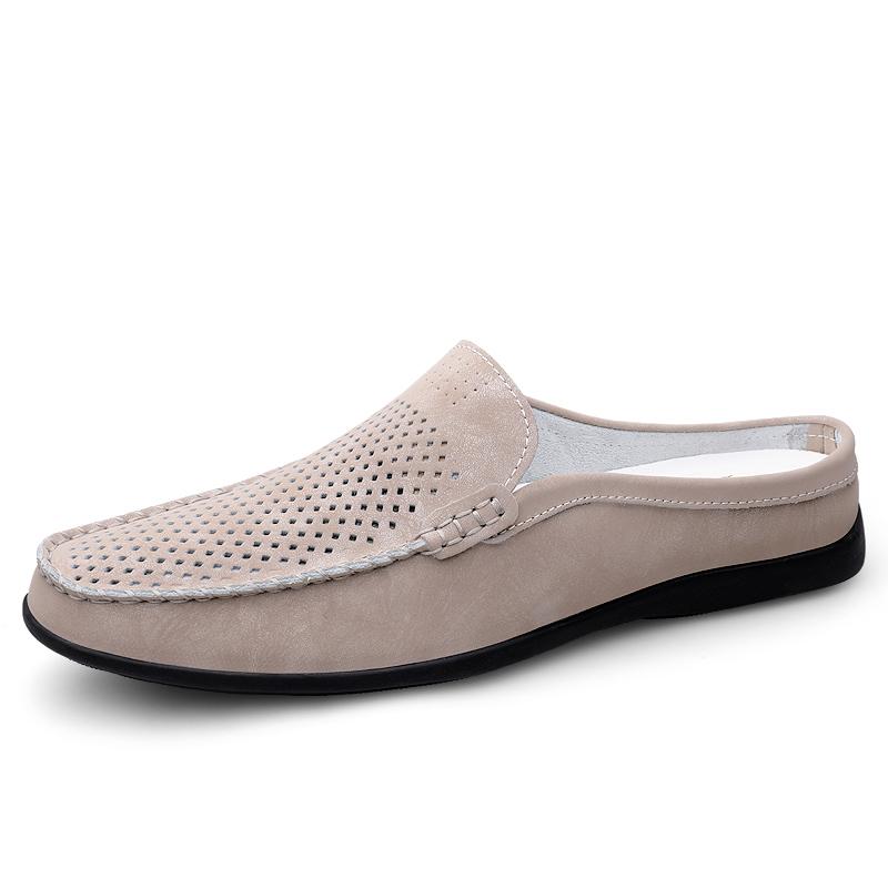 Fashion Summer Breathable Shoes Men Fashion Genuine Leather Half Shoes Slip on Moccasins Casual Italian Style Luxury Brand Half Loafers
