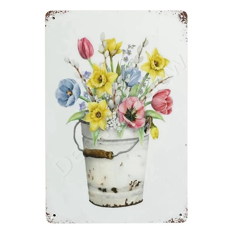 Welcome To Our Garden Metal Tin Signs, Dirty Hoe Wall Art, Sunflower Retro Poster for Home, Yard, Plants Decor, Garden Rule S