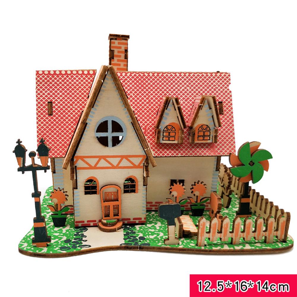 Buy Kid 3D Wooden Puzzle DIY Building Model Dollhouse Style House ...