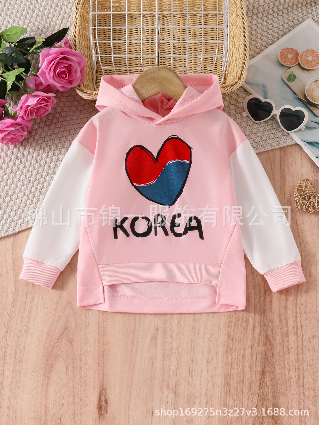

Color Block Heart Patchwork Baby Girl Hooded Sweatshirt - Cozy Front Short, Back Long Design for Autumn/Winter 5-6 Years рожевий