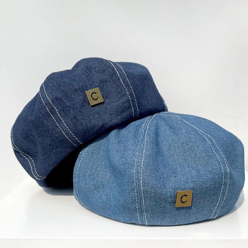 Temperament Beret Hat For Women Autumn New Cotton Denim Large Size Berets Cap Fashion Artist Hat Flaky Clouds Caps Pumpkin Hat