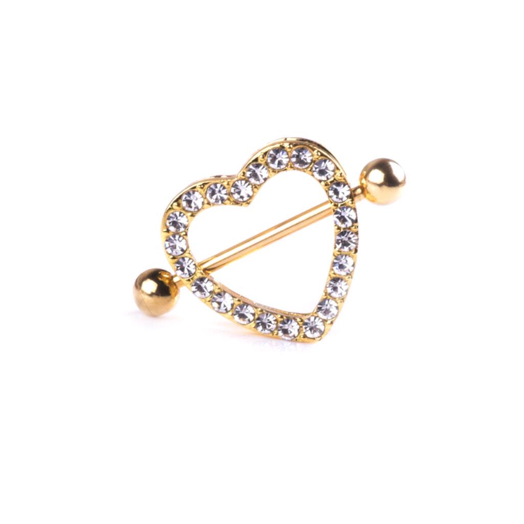 2Pcs Shiny Rhinestone Heart Nipple Ring Bar Surgical Steel Barbell Body Piercing 2Pcs Shiny Rhinestone Heart Nipple Ring Bar Surgical Steel Barbell Body Piercing
