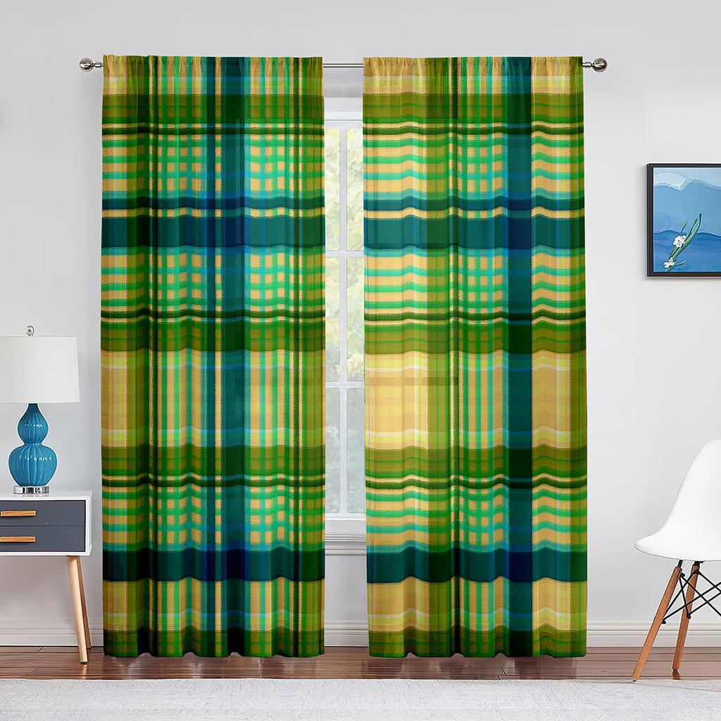 Perdele pentru fereastră din tul cu dungi, retro, negru, galben, în carouri, pentru camera de zi, draperii de bucătărie, șifon, perdea transparentă pentru dormitor