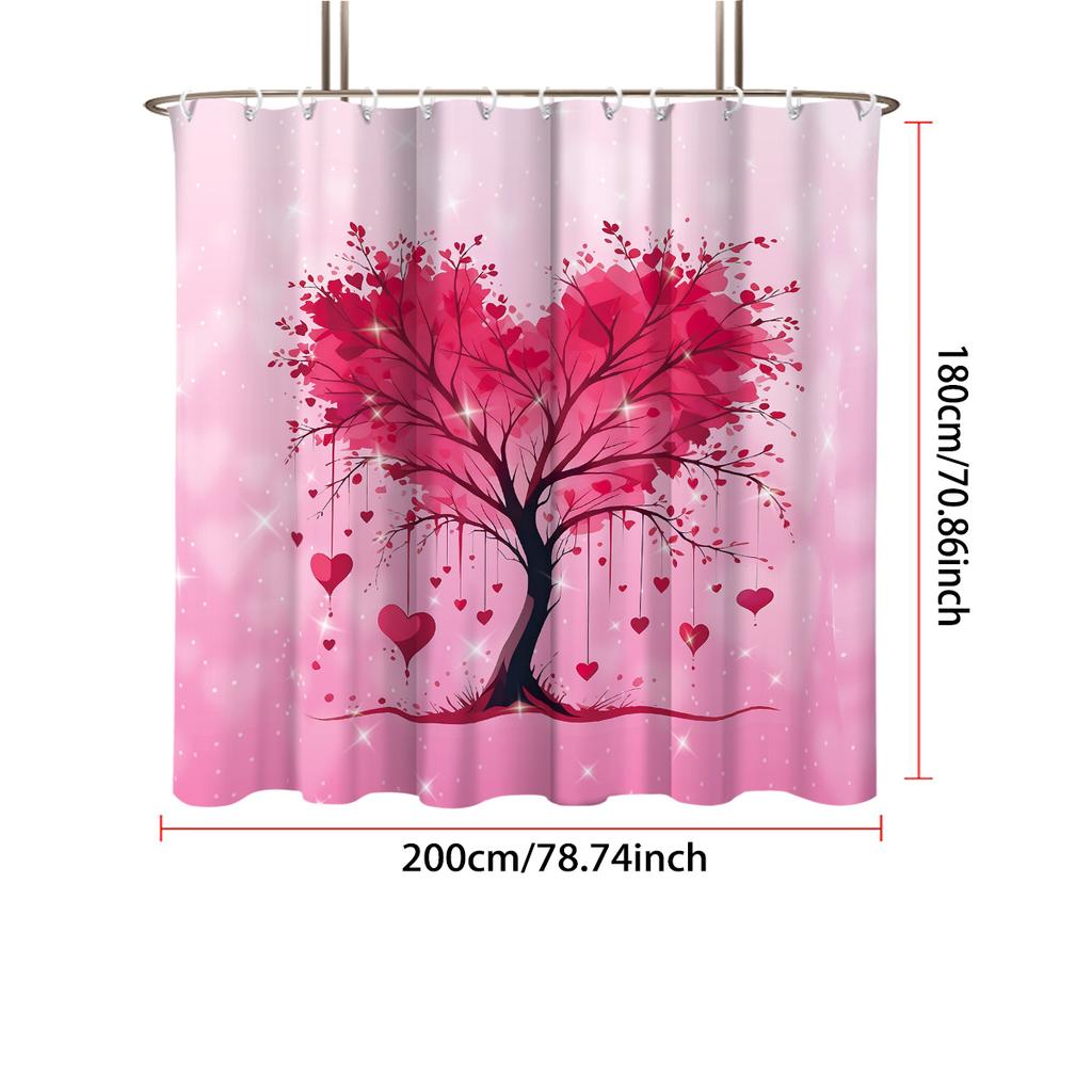 1pc Valentine's Day Romantic Love Tree Printed Waterproof Privacy Shower Curtain with 12 Hooks Multiple Sizes Easy To Install