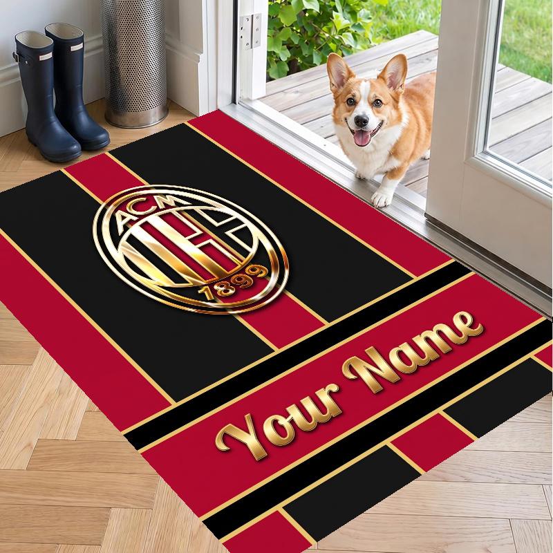 Custom Name AC Milan Crystal Velvet Floor Rug Personalized Text Soft Carpet Home Decor