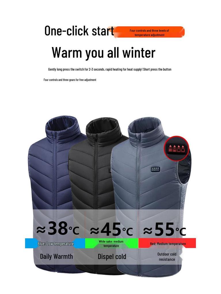 Unisex vyhřívaná vesta z uhlíkových vláken ovládaná přes USB se čtyřmi spínači