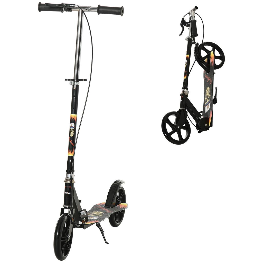 Kids Foldable Kick Scooter w/ Adjustable Height, Break, Big Wheels, for Ages 7-14 Years - Black