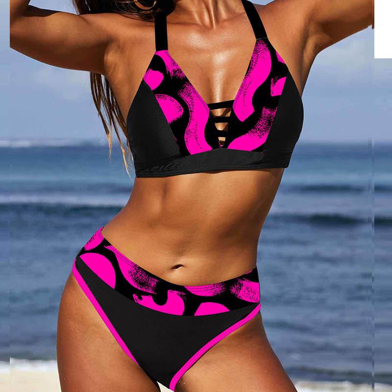 Damski strój kąpielowy typu tankini typu halter w stylu retro z grafiką i nadrukiem