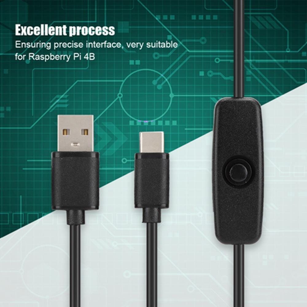 Durable 5V 3A Type C To USB Charging Cable 1M / 3.3ft Power Button Switch Type C Cable Power Cord for Raspberry Pi 4B