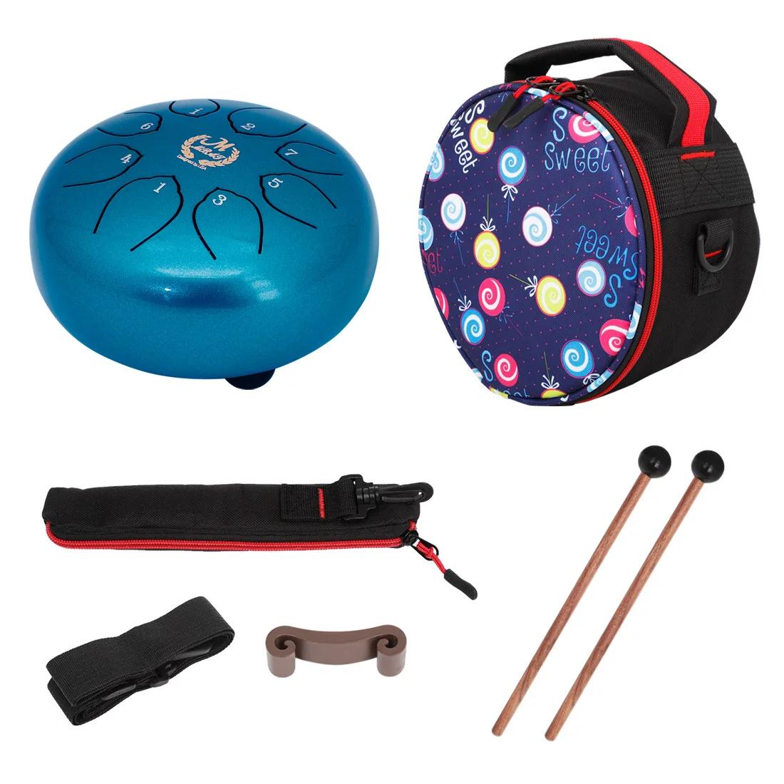 

6 Inch Steel Tongue Drum 8 Notes C Flat Handpan Drum with Drum Mallet Finger Picks Percussion for Meditation Yoga синій