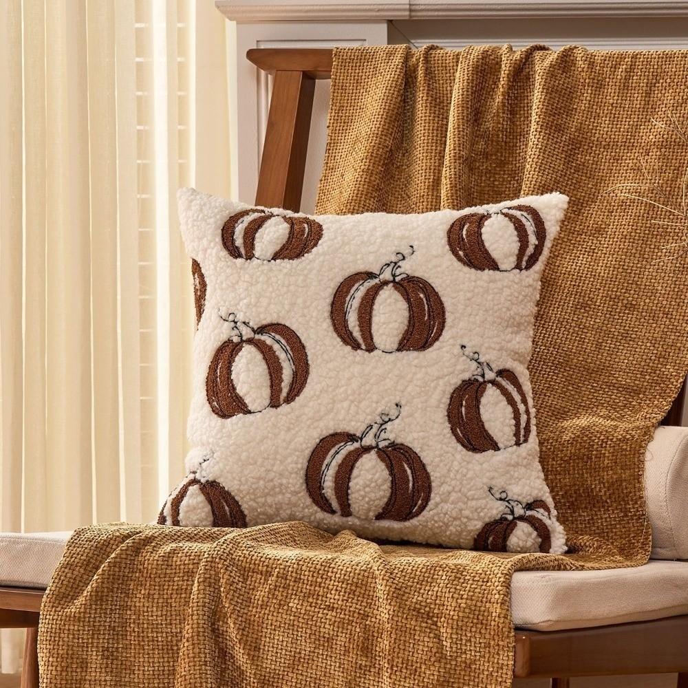 Polyester Throw Pillow Covers Embroidered Pumpkin Fall Pillow Covers  Sofa Decor