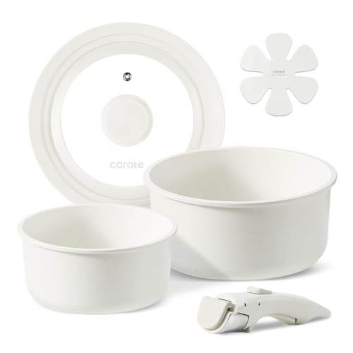 

CAROTE Cookware Set (5 pieces) - IH & Gas Stove Compatible - PFOA & PFOS Free - 5-Layer Construction - Lightweight - Detachable Handles - 16cm & 20cm