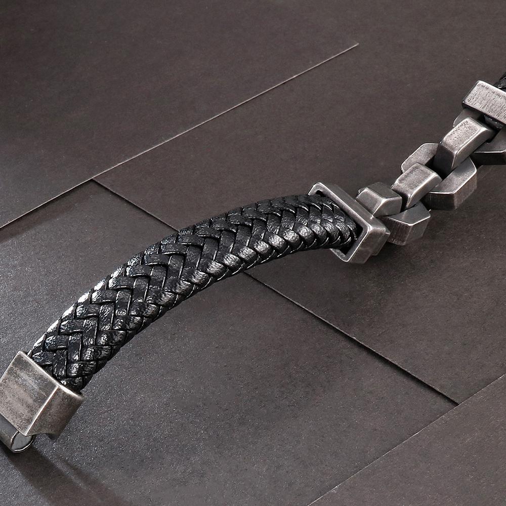 Friendship Man Bracelets Stainless Steel Braided Genuine Leather Wristband Cuff Bracelet Men Jewellery Gifts for Boyfriend Him