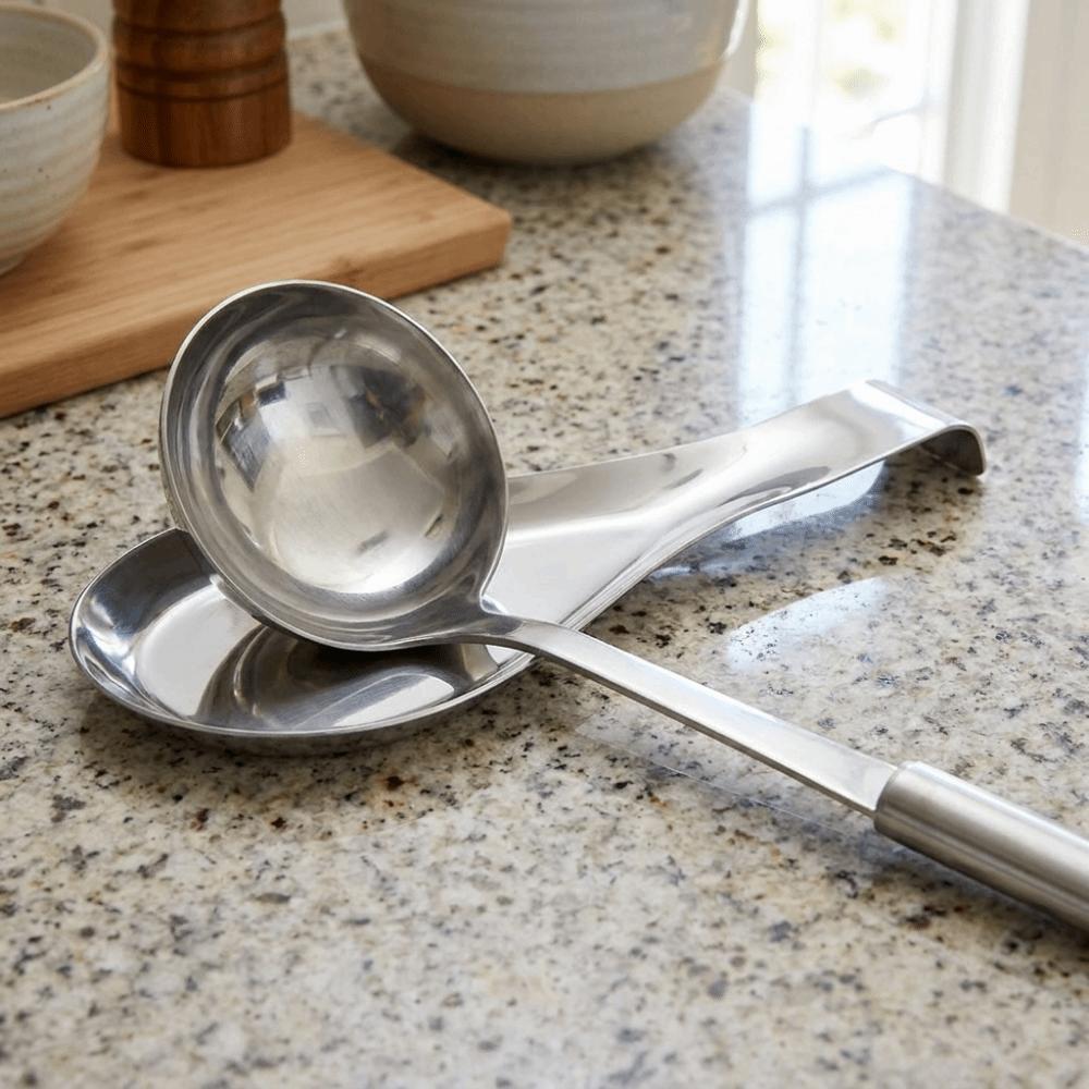 Non Slip Stainless Steel Spoon Rest Heat-Resistant Stable Spoon Place Mat Scoop Rack Cooking Serving Spoon Tray for Kitchen