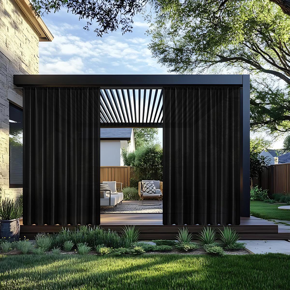 

1 шт. Современная водонепроницаемая уличная штора из терилена, москитная сетка для окна, прозрачные шторы для террасы, балкона, витрины, летние шторы W132 X H183CM 1PC&Rod Pocket чёрный