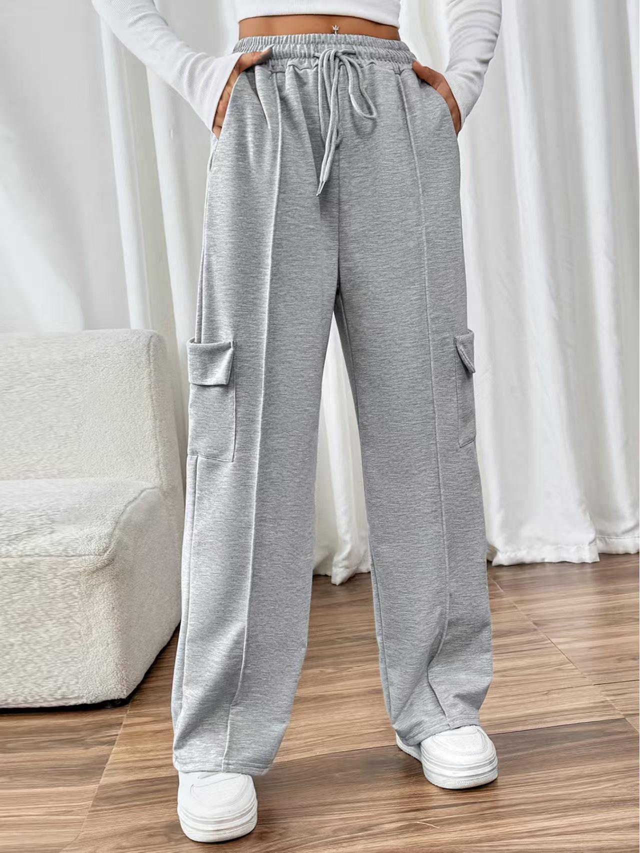 European & American 2025 Trendy Women s High-Waisted Straight-Leg Jogging Pants Medium
