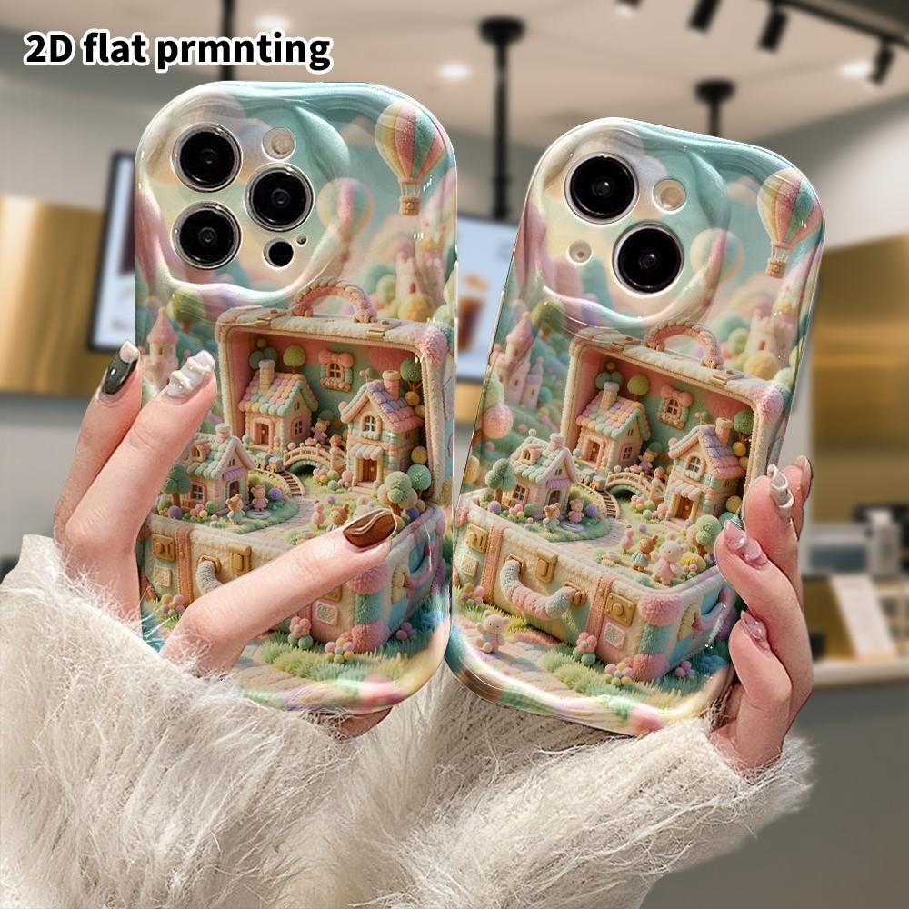 Phone case: 2D flat design suitable for iPhone 18 17 16 15 14 13 Pro protective case, suitcase town, perfect Christmas and Halloween holiday gift