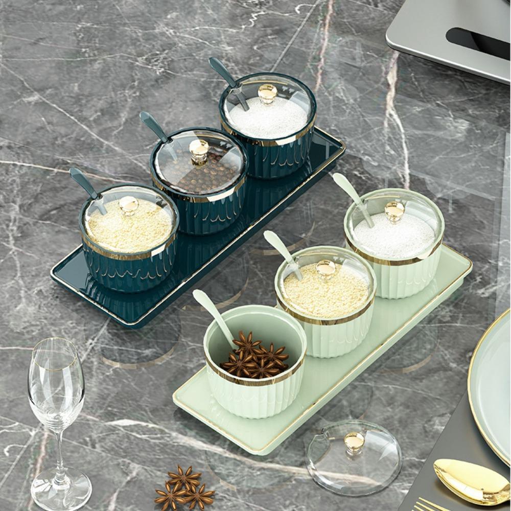 Plastic Seasoning Storage Box 3/4 Grid Salt Suger Jar Household Spice Jar  Suger