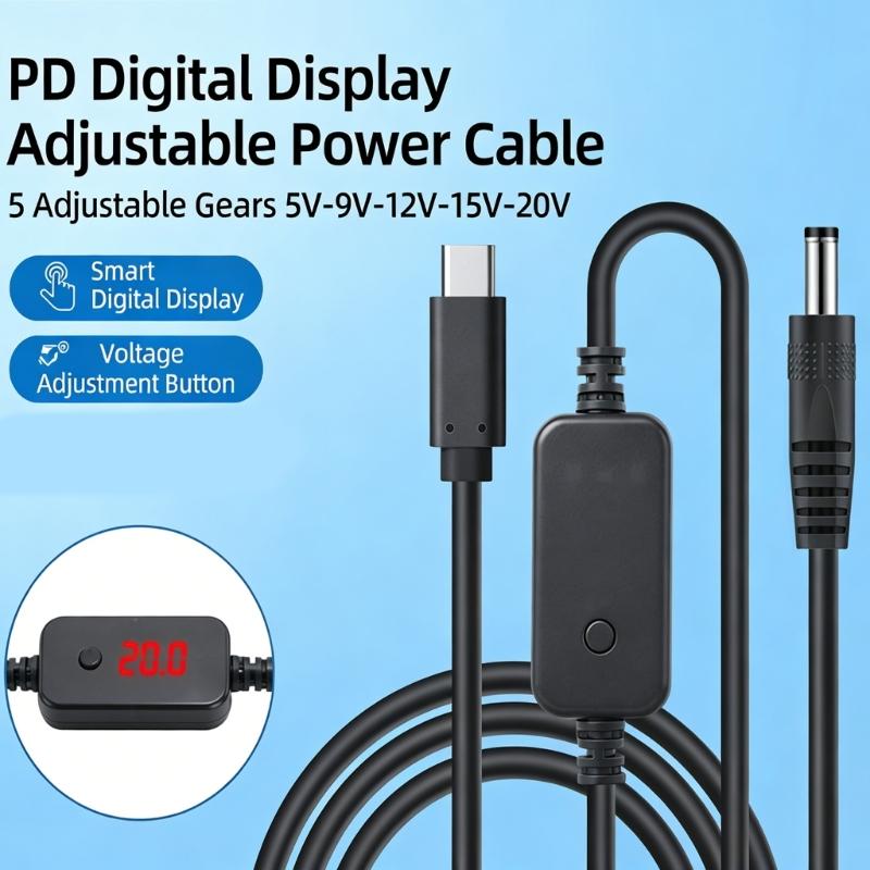 Universal Type C PD60W To DC5525 Boost Cable Adjustable Voltages From 5V To 20V For Multiple Devices