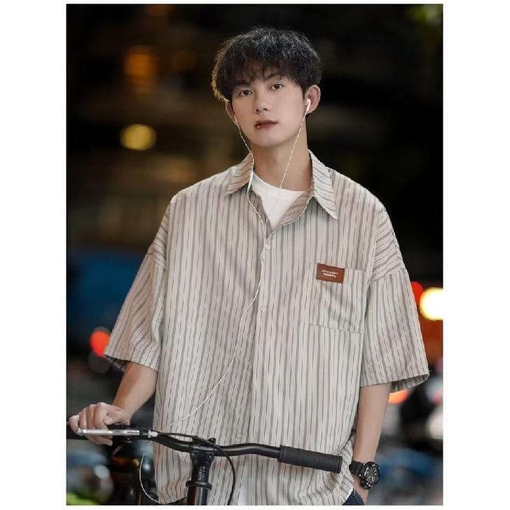 Striped Shirt Men'S Summer Casual Student Loose Niche Design Fun New Men'S Top For Outerwear