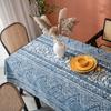Imanqi Yun Blue Geometric Triangle Print Tribal Cotton Linen Tablecloth for Dining Table