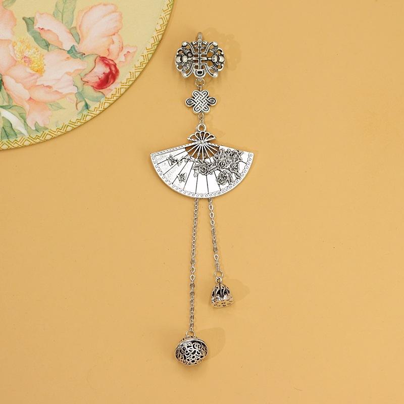Classical Chinese Plum Blossom Fan Cheongsam Button Bell Fringed Pendant Tibetan Silver Pendant Female Hanfu Miao Silver Accessories