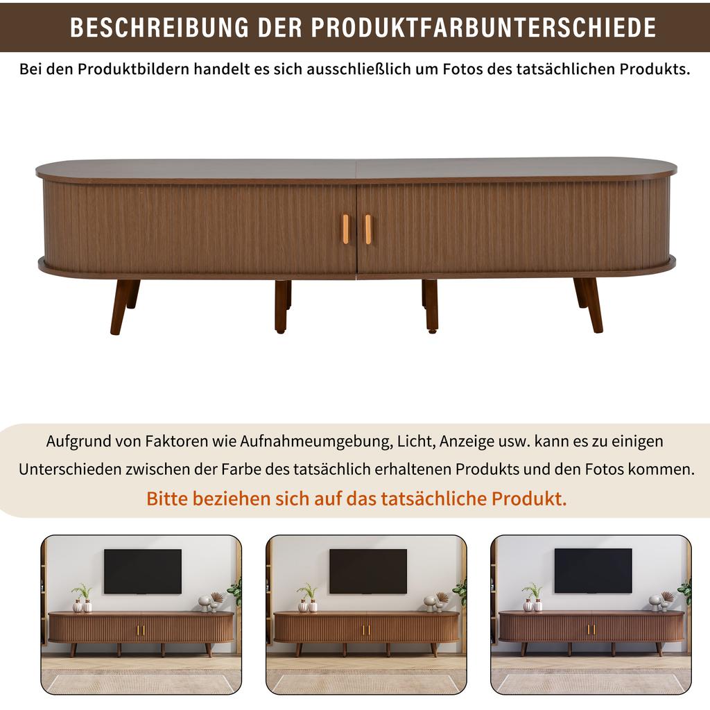 Living Room TV Cabinet with Storage Space + Coffee Table Combination, Walnut Combination In Original Wood Color, MDF, Set of 2