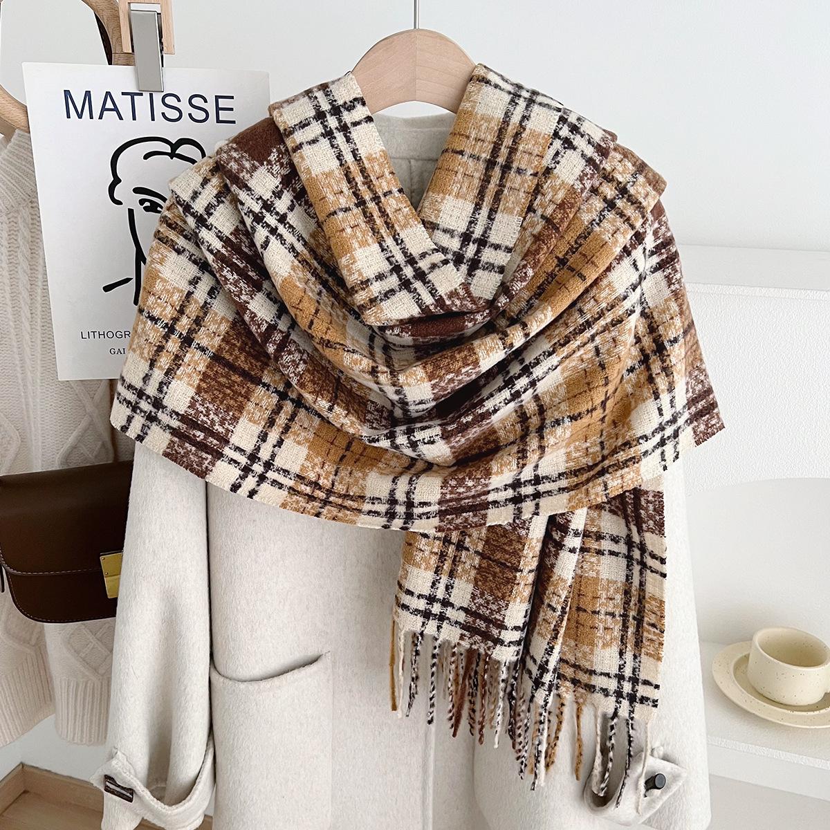 Autumn Winter New High-End Versatile Plaid Scarf Women S Shawl Commuting Tassel Imitation Cashmere Scarf
