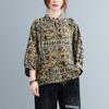Retro Floral Printed Cotton Linen Blouse Women Spring Autumn Top Loose Large Size Shirt