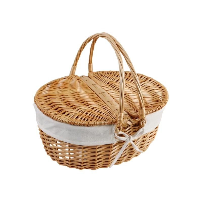 Handwoven Wicker Basket Suitable for Kids Picnics Decorating and Storage with Washable Liner Double Lid Dust Proof