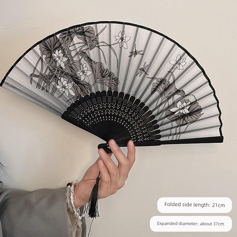 Summer Folding Fan, Traditional Chinese Style, New Chinese Style, Ancient Style Small Fan, Black, Simple and Durable, Children's Bamboo Fan, Portable